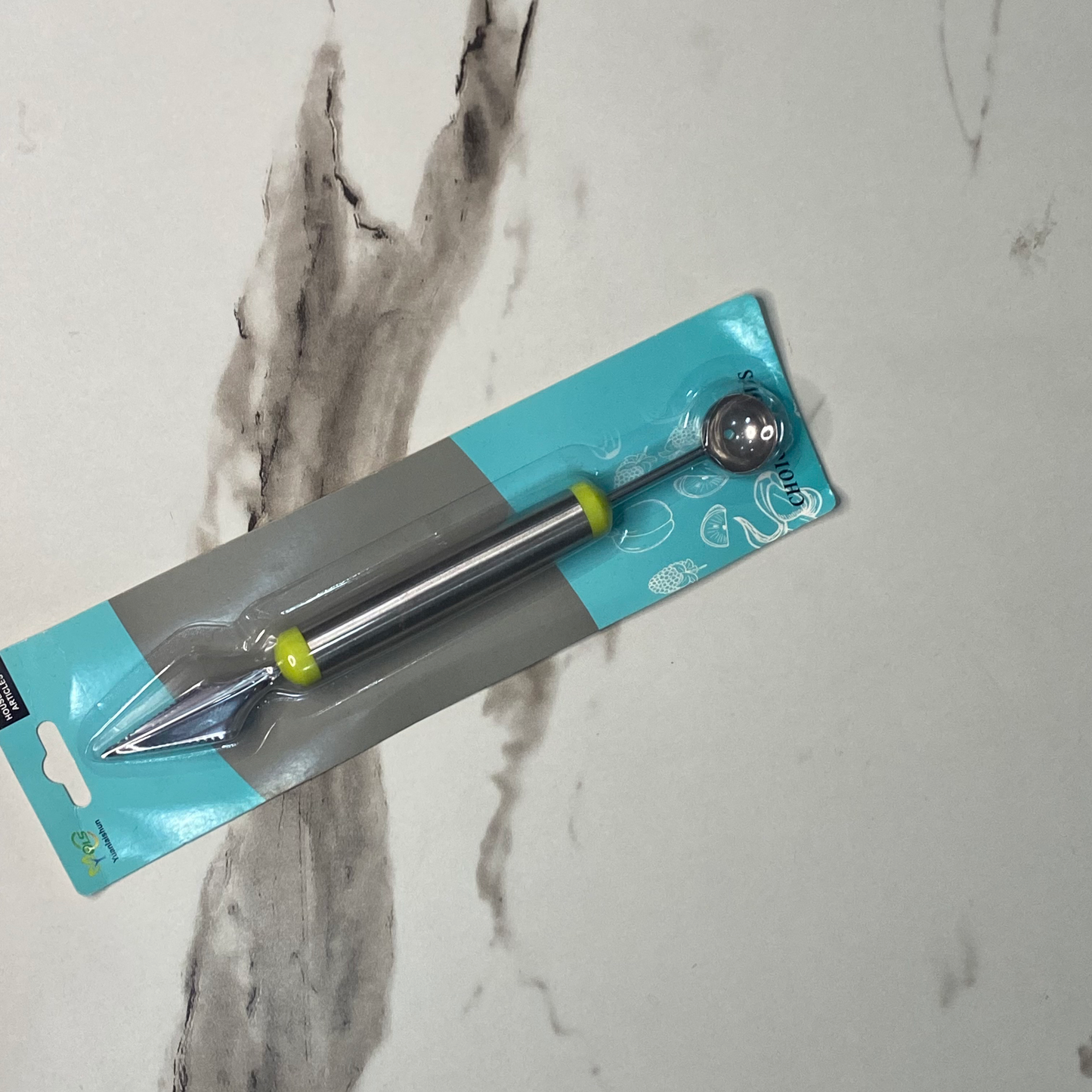 Dual-purpose fruit carving and melon baller tool