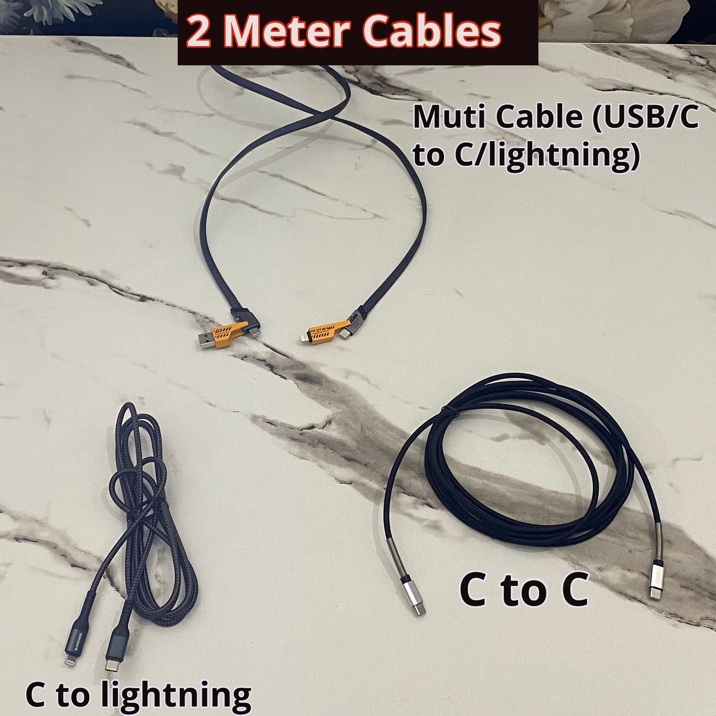 2 Meter Charging Cables - USB-C to Lightning & USB-C to USB-C (Durable & Fast Charging)